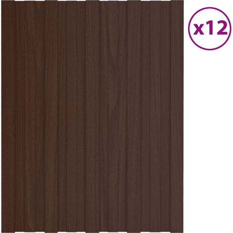 Panneau de toiture 12 pcs Marron 60 x 45 cm Acier galvanisé (1/5)