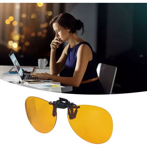 Tragbare, orangefarbene Schutzbrille zum Aufclipsen mit Antistrahlungs- und Antiblaulicht-Technologie. (1/5)
