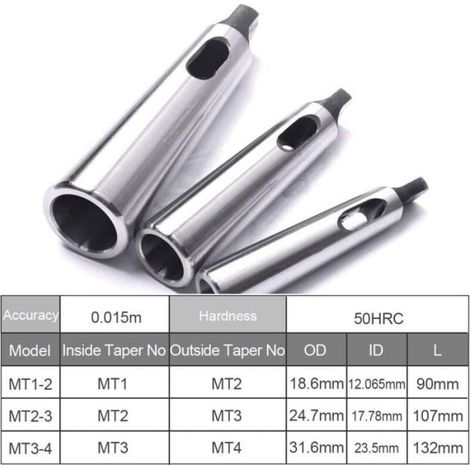 Adaptateur De Réduction Cône Morse - MT1 À MT2 - MT3 À MT2 - MT3 À MT4 - Acier 45 - 3 Pièces (1/4)