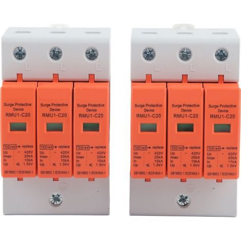Dispositif de protection contre les surtensions, 2 pièces, montage sur Rail Din, parafoudre 3P AC 420V RMU1-C20 (1/5)
