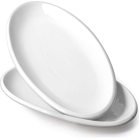Plat De Service Ovale - Porcelaine Resistante 36x20cm - Pour Fetes Et Repas Familiaux - Lot De 2 (1/5)
