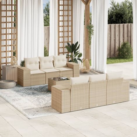 vidaXL Set Divani da Giardino 7 pz con Cuscini Beige in Polyrattan (1/3)
