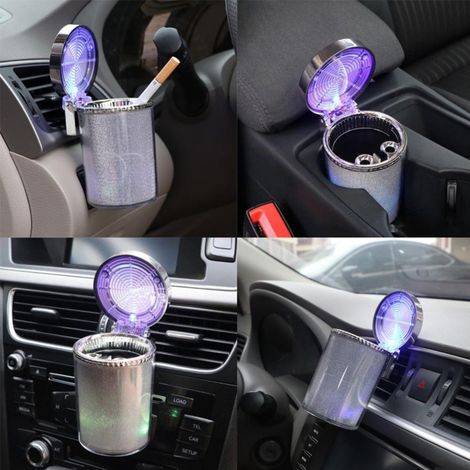Cendrier de voiture avec éclairage LED et grille d'aération, cendrier pour cigarettes et cigares, porte-gobelet à cendres. (1/5)