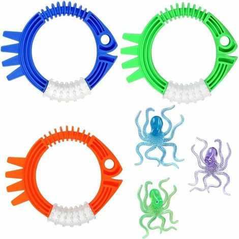 Jouets de plongée en Piscine, Anneaux de plongée 3 pièces et pieuvres de plongée 3 pièces, Cadeaux de Jouets de plongée pour Les Enfants, plom de Piscine pour l'entraînement au Jeu de plongée (1/4)