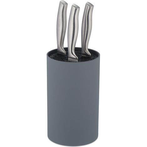 Bloc à Couteaux Non Garni, Range-Couteaux Rond, H x D : 18 x 11 cm, Plastique, Support Universel, Gris (1/5)