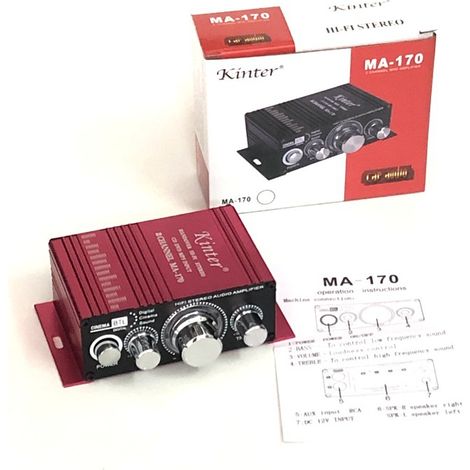 Kinter MA170 Mini Amplifier for Cars, Motorcycles, and Home Use (Not Available in the US) -- Red MA-170 Not Sold in the US (1/3)