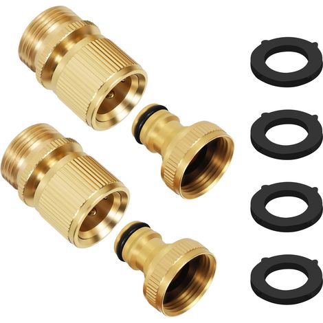 Raccord Tuyau Arrosage Laiton - Lot 4 Pièces - Connecteur Rapide Mâle Femelle 3/4 Pouces - Étanche Durable - Jardin Garage Camping (1/5)
