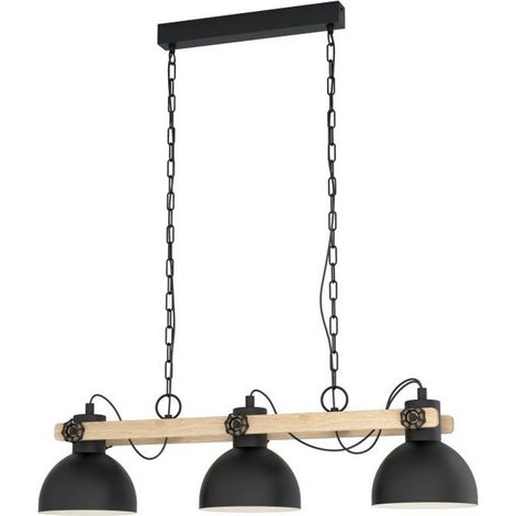 Lampada a Sospensione in Legno 3 Luci Nera Lubenham Eglo (1/5)