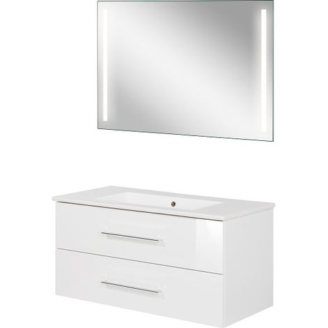 Fackelmann B.perfekt Badmöbel Set 3-teilig, 100 cm, Weiß, LED-Spiegel-09826 (1/5)