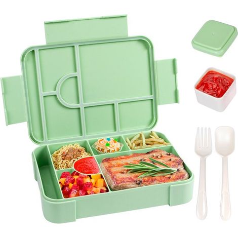 Portapranzo per bambini, 1330 ml, con scomparti. Contenitore a tenuta stagna con posate. Adatto al microonde. Per scuola e asilo. Verdure. (1/5)