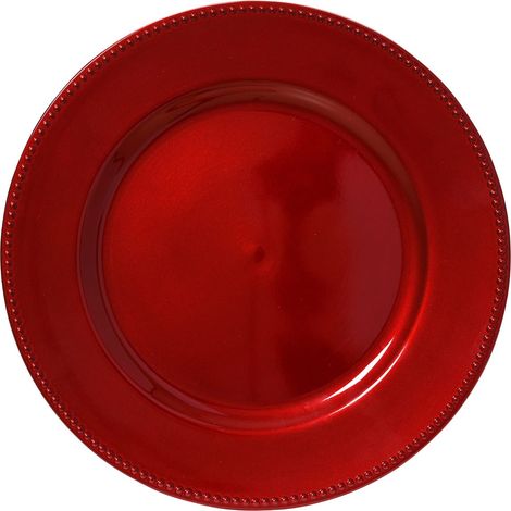 Kaemingk – Assiette décorative de Noël à bord orné, ronde – Plastique rouge Noël, Ø 33 cm (1/2)