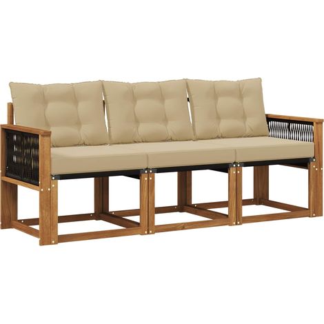 Outdoor Sofa Set with Cushion 3 pcs Natural and Beige vidaXL