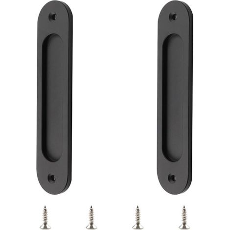 2er-Pack ovale, eingelassene Scheunentürgriffe für Schiebetüren, mattschwarze Aluminiumlegierung. (1/4)