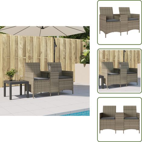 Canapé de jardin 2 places avec table et coussins résine tressée - Canapé De Jardin - Salon De Jardin - Mobilier Extérieur - Résine Tressée - Rotin Synthétique (1/5)
