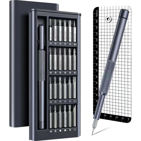 25-in-1 Tragbarer Schraubendrehersatz mit magnetischen Bits – Präzisionsreparaturset für Elektronik und kleine Heimwerkerprojekte – Aluminiumkoffer mit 24 Mehrzweck-Steckschlüsseln