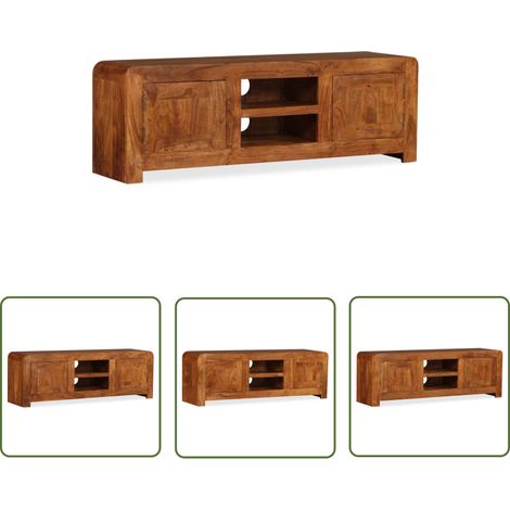 The Living Store Meuble TV Bois massif avec finition miel 120 x 30 x 40 cm - Meubles Tv - Meuble Tv - Meuble Audio - Rangement Media - Acacia (1/5)