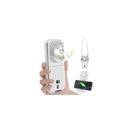 Ventilateur portable blanc 4 vitesses, silencieux, 180° réglable, idéal pour voyage et extérieur, avec USB rechargeable
