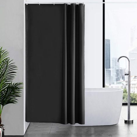 Furlinic Rideau de Douche Lavable Tissu Imperméable Noir 120x200cm avec 8 Crochets Rideau de Baignoire Anti Moisissure Textile en Polyester