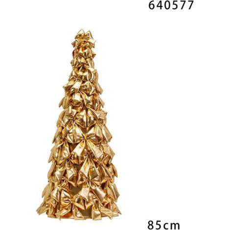 TRADE SHOP - Albero Di Natale Di Fiocchi Decorativo 85cm Ornamento Natalizio Da Appoggio Autoportante - Oro (1/2)