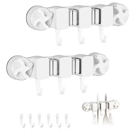 Rangement Outils Jardin,Support Outils Jardin Ventouse avec 2 Fixations 3 Crochets,Range Balai Mural étanche et Durable pour Jardins,Salles de Bains,Cuisines et Balcons,2 Pièces (1/5)