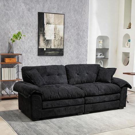 Canapé fixe 2 3 places en tissu chenille noir avec assise (1/5)