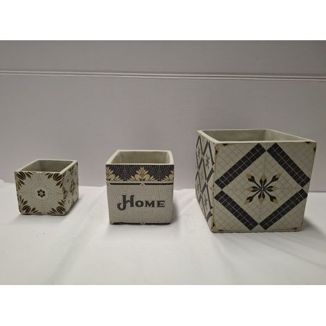 Lot de 3 - Cache-pots cubiques gigognes - Design minéral et doré - Gain de place - Voir photos (1/3)