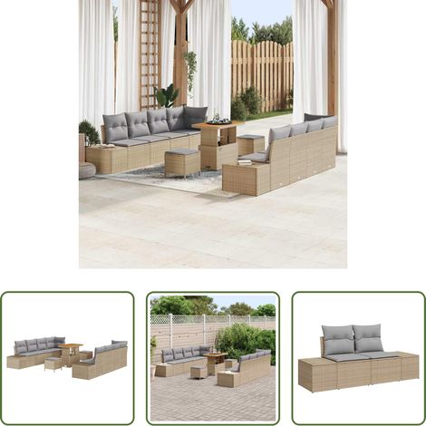 vidaXL Canapé terrasse - Ensemble de canapé de jardin 11 pcs Beige polyrotin (1/5)