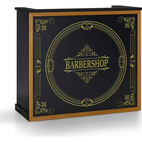 BarberPub Empfangstheke mit 2 Schubladen & 3 Schränken, Empfangstisch Abschließbar, Empfangstresen Holz, Rezeptionstisch Rezeptionstheke Kassentheke für Friseursalon, 53x120x110cm, R9773(Schwarz-Gold)