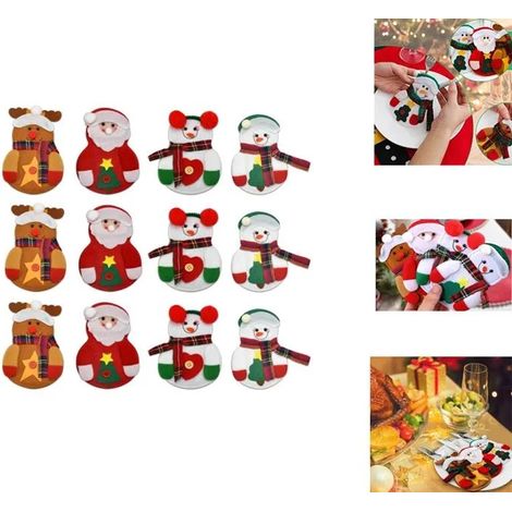 DECOR DE NOEL Porte-Couverts de Noël,Neige/Santa Clause/Elk Noël Titulaire d'Couverts Poche Couteaux Cuillère Sac de Vaisselle (1/5)