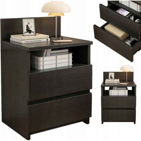 Comodino con finitura nera, con misure 40x59x32 cm, ideale per la camera da letto. (1/5)