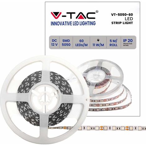 V-TAC Ruban LED SMD5050 5 m jaune IP20 12V 11W/m 60LED/m (1/5)
