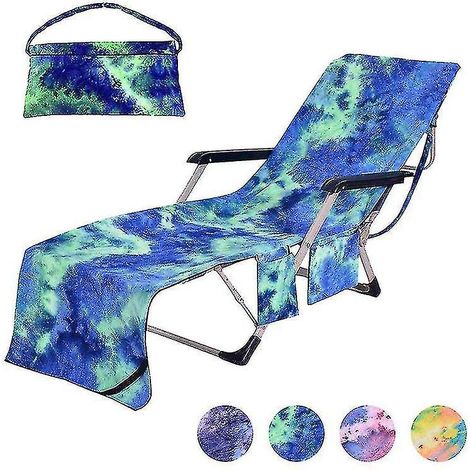 Housse de chaise longue de plage en microfibre avec poches (verte) (1/4)