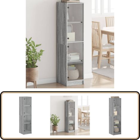 Buffet avec portes en verre sonoma gris 35x37x142 cm - Buffet Design - Meuble Rangement - Armoire Élégante - Buffet Moderne - Mobilier Salon (1/5)