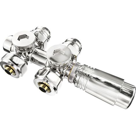 XEPHO Set Multiblocs pour Raccordement Radiateurs - Accessoires Chauffage - Forme Angle/Passage - Raccord Mural Chrome