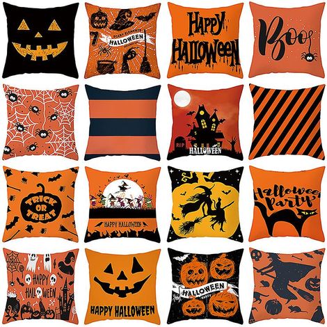 Set mit 16 Halloween-Kissenbezügen (45 x 45 cm), Geister- und Fledermausmuster, für Schlafzimmer, Wohnzimmer, Büro, Café, Balkon. (1/5)