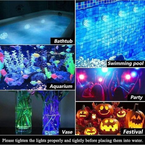 Lumières LED submersibles avec télécommande RF, 10 lumières LED pour piscine sous-marine, étanches IP68, à piles, pour baignoire, douche, bain chaud