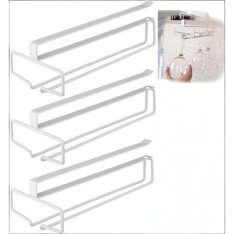 Lot de 3 supports pour verres à vin, porte-verres à pied, porte-verres à vin, porte-verres en métal, porte-verres sous armoire, pour cuisine, bar, restaurant, blanc (1/4)