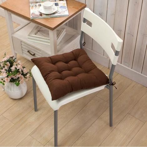 Lot de 4 Galettes de Chaise en Coton Respirant 40x40cm - Coussin d'Assise Café (1/4)