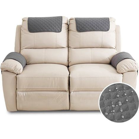 Housse de Fauteuil 2 Place Imperméable Housse D'appui-tête pour Accoudoir de Fauteuil Relax avec Poche Gris Foncé (1/5)