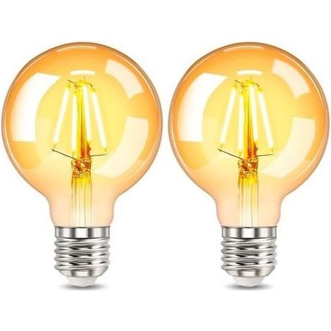 Ampoule LED E27 Vintage Dimmable 4W G80, 220-240V, 400LM Blanc Chaud, Équivalent Incandescence 40W, Ampoule LED Filament Décorative E27 Ambré Rétro pour Café, Restaurant, Lot de 2 (1/5)