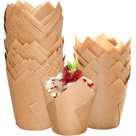 Cupcake Liner - Tulipe - Papier Parchemin Naturel 100 % Pâte à Bois - Résistant à 220 °C - Taille Standard pour Moule à Muffins - 200 Pièces (1/5)