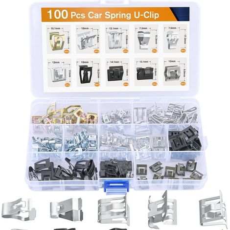 Coffret de clips de fixation pour voiture 100 pièces – Assortiment d’écrous en U, écrous agrafes à ressort et clips de carrosserie pour vis à tôle – Fixation pare-chocs, ailes, panneaux de porte et ga (1/2)