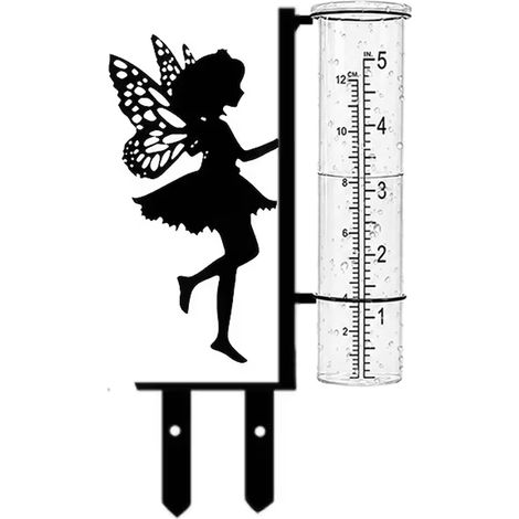 Pluviomètre de jardin en métal motif lutin, jauge de pluie avec gobelet en verre gradué et chiffres faciles à lire (1/5)