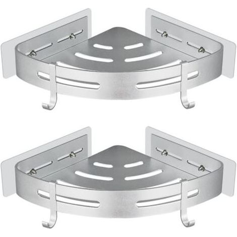 Étagère de Douche d'angle sans Perçage Adhésif Etagere de Rangement Douche Angle Organisateur Salle de Bain Argent en Aluminium Mural 2 Pièces Porte Gel Shampoing Douche (1/5)