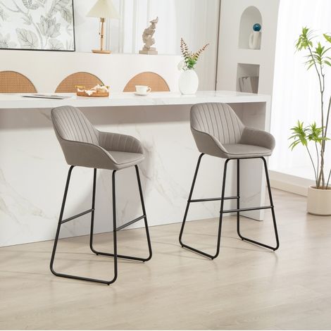 Lot de 2 tabourets de bar en polyester gris avec pieds en métal, 50,5 x 53 x 96 cm (1/5)