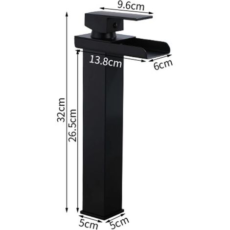 Robinet mitigeur de lavabo cascade noir, robinet de lavabo en acier inoxydable avec bec cascade, robinet mitigeur de lavabo monotrou à poignée unique, B, haut (1/4)