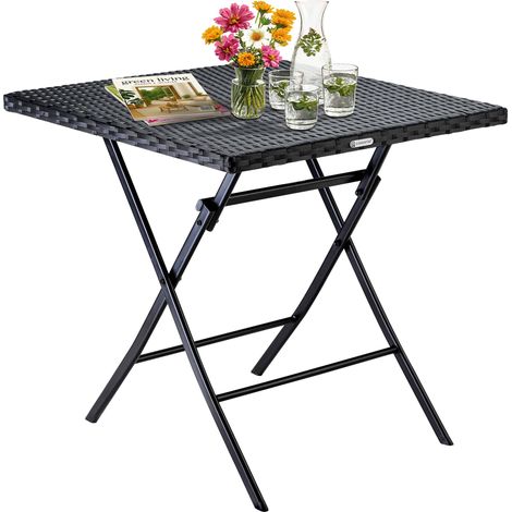 Casaria – Table pliante en polyrotin 65x65x75cm – Capacité 60kg – Acier zingué et laqué – Pour balcon, terrasse, camping
