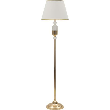 Lampada da terra Gipsy in ferro dorato con paralume in tessuto bianco