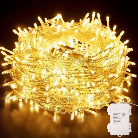 Guirlande Lumineuse, Lumières de Noël 130LED 13M Intérieur et Extérieur 8 Modes Etanche Guirlande Led à Pile pour Noël Mariage Fête Club Jardin Fenêtre Mur Blanc Chaud (1/5)