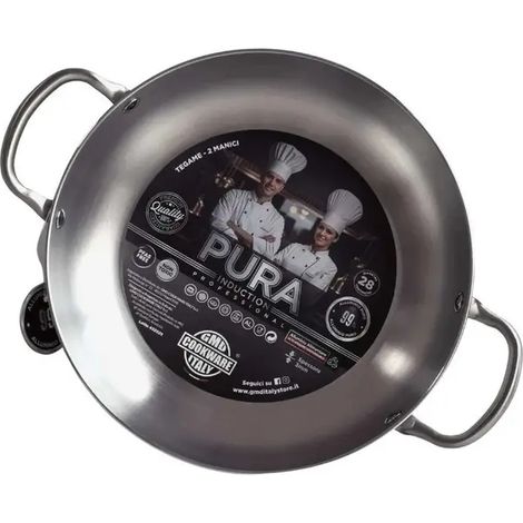Tegame aus reinem Aluminium mit induktionsfähigem Boden, 28 cm Durchmesser, 3 mm dick, 2 Edelstahlgriffen